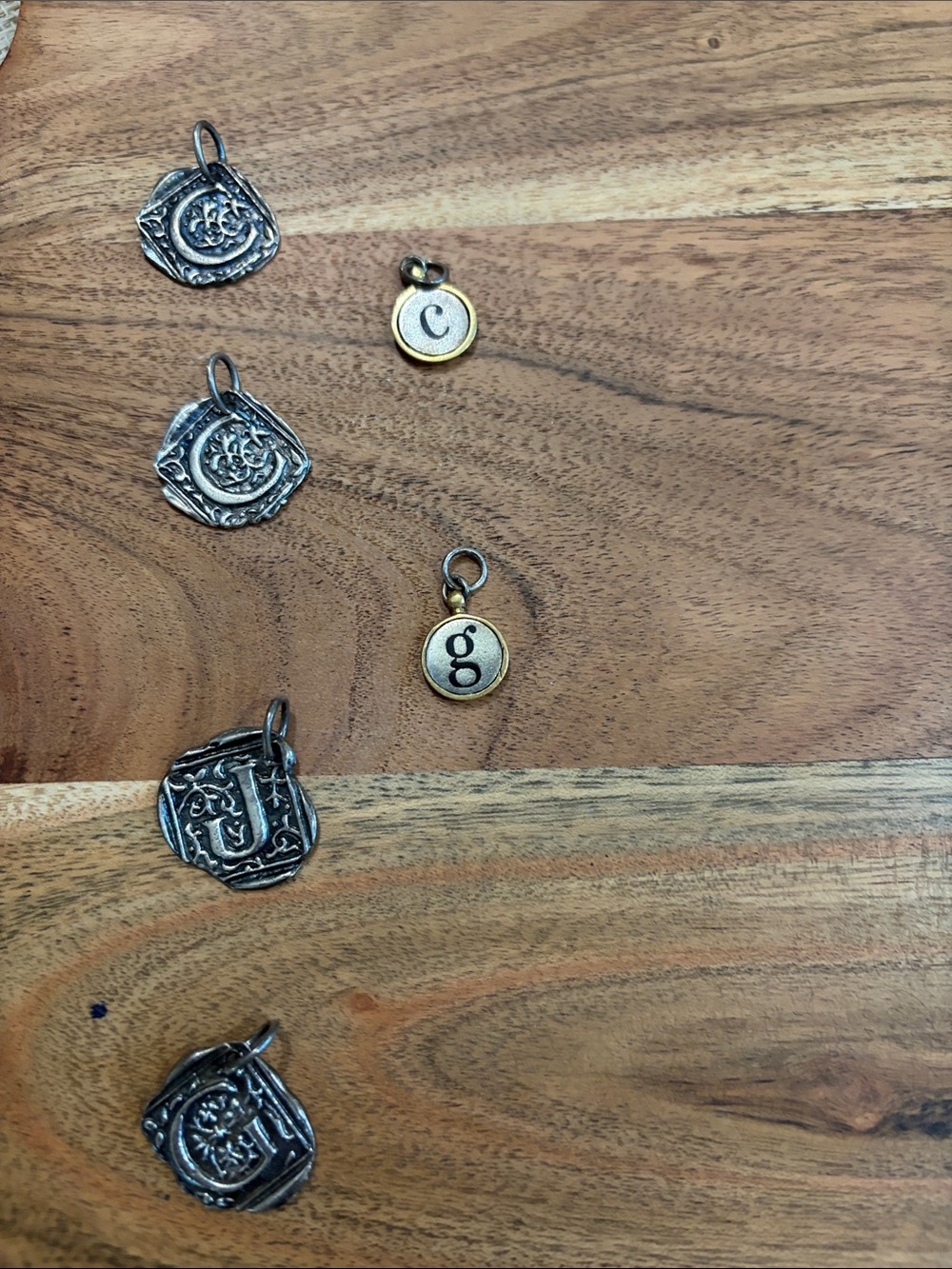 Waxing poetic charms-Mixed Metal Initial & Coin Charms - Gold and Silver